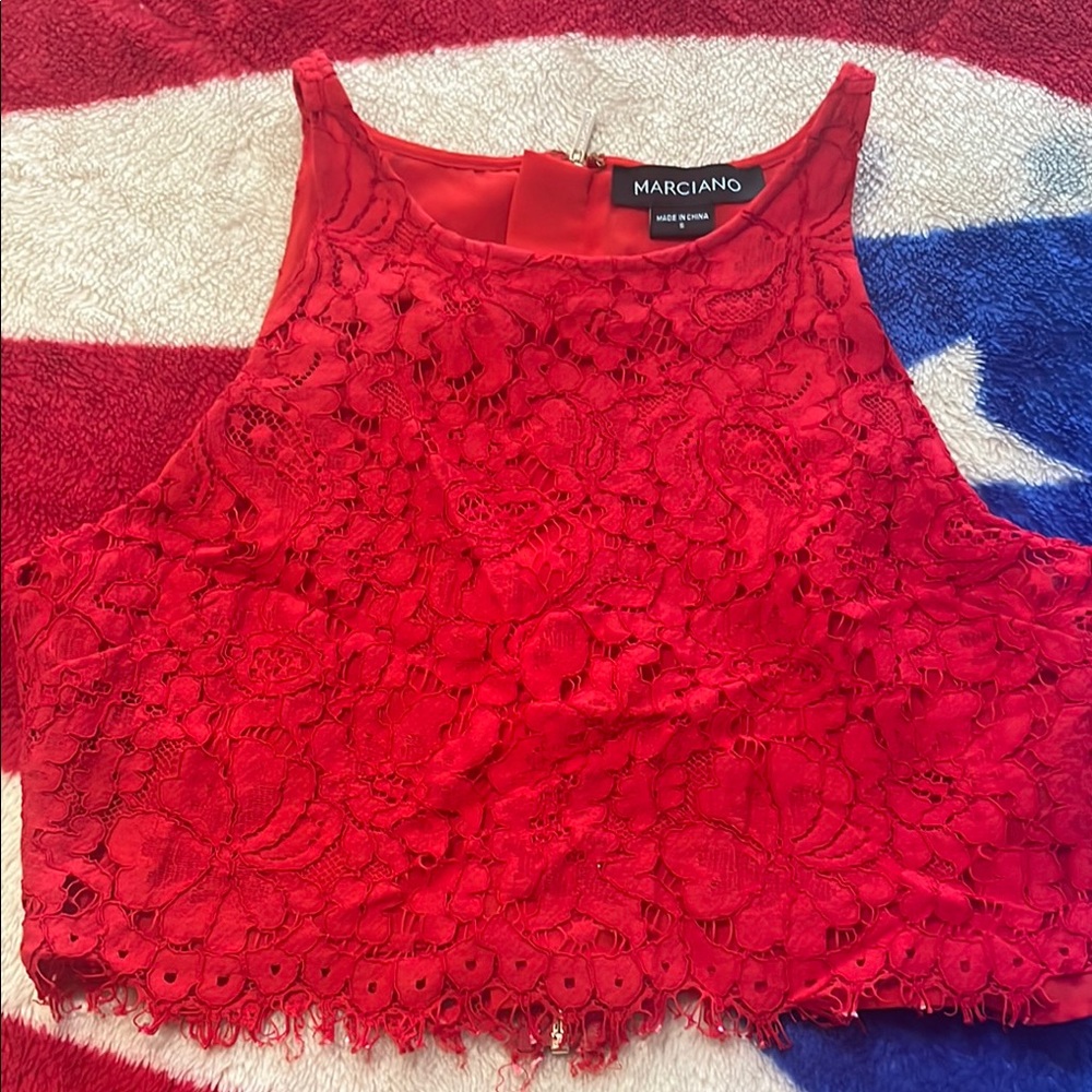 Marciano Red Embellished Crop Tank Top